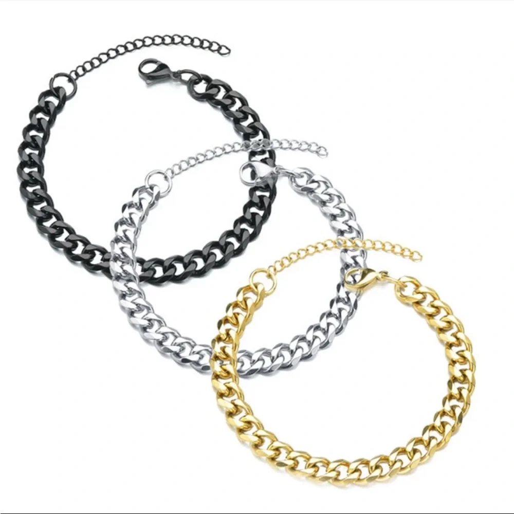 Men’s stainless steel Cuban chain silver bracelet
